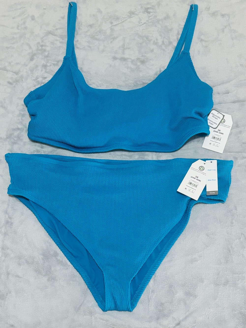 Time and Tru Ribbed Scoop Bikini Set - Turquoise Blue